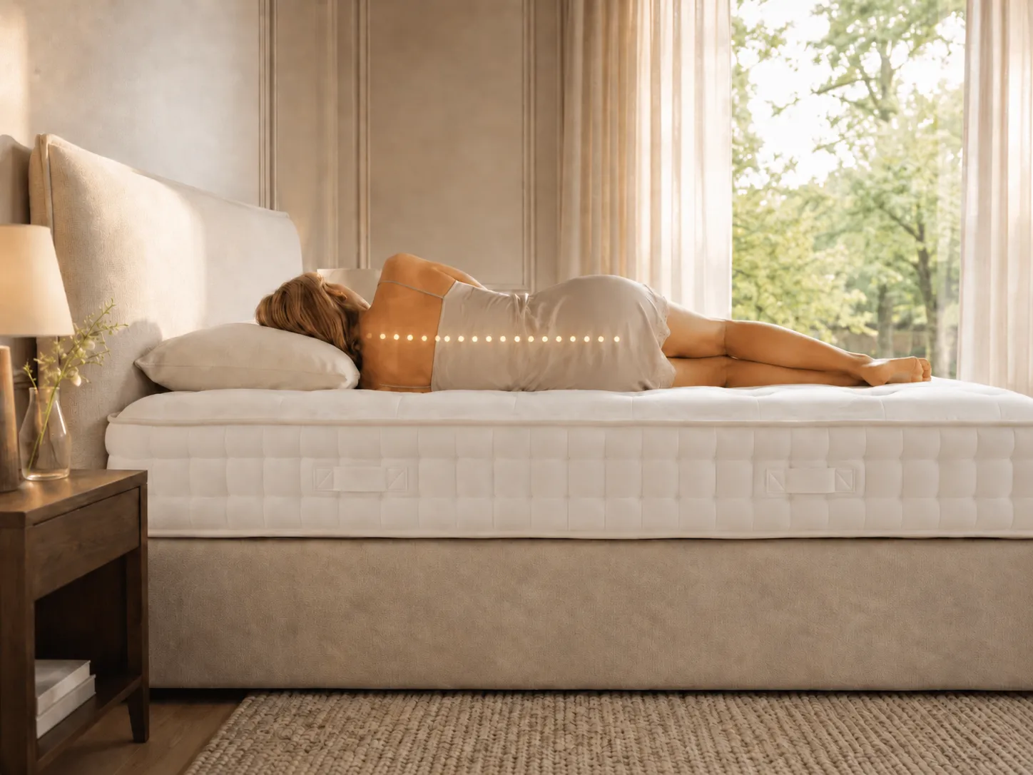 Seitenschläferin auf der Boxspringliebe-Matratze mit gerade ausgerichteter Wirbelsäule