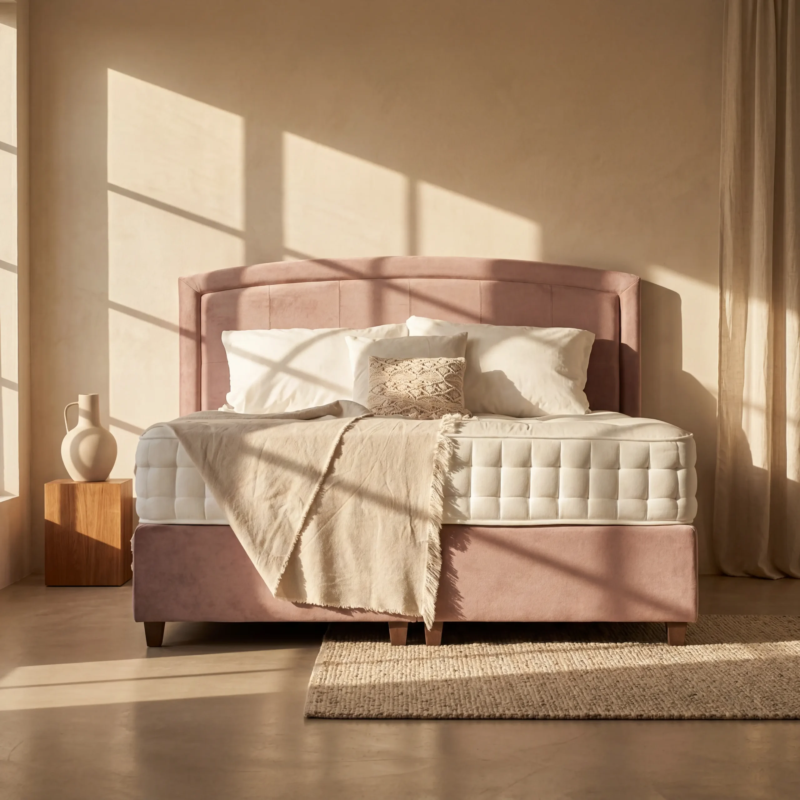 Kompaktes Boxspringbett Milana im kleinen Schlafzimmer
