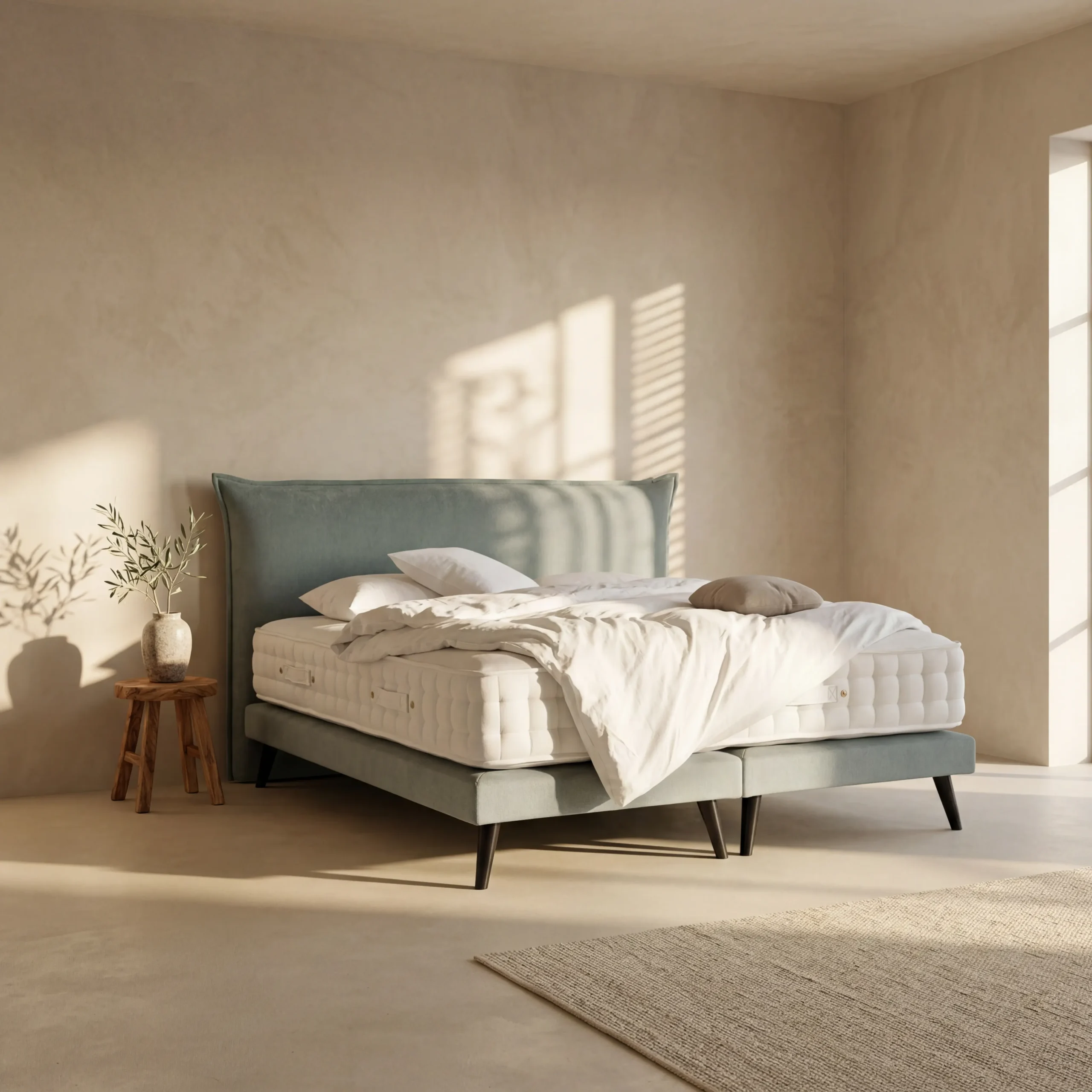 Boxspringbett Pillow im hellen Schlafzimmer